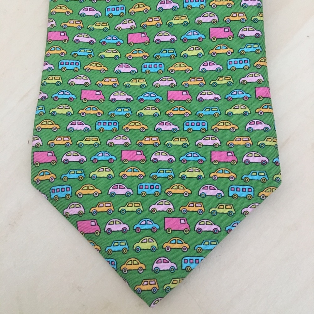 NEW Holland & Sherry green tie with colorful cars